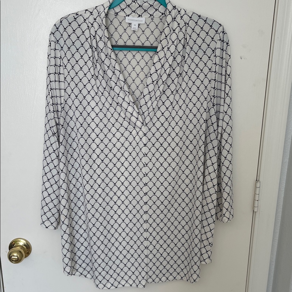 Charter Club Black and White Geometric Blouse
